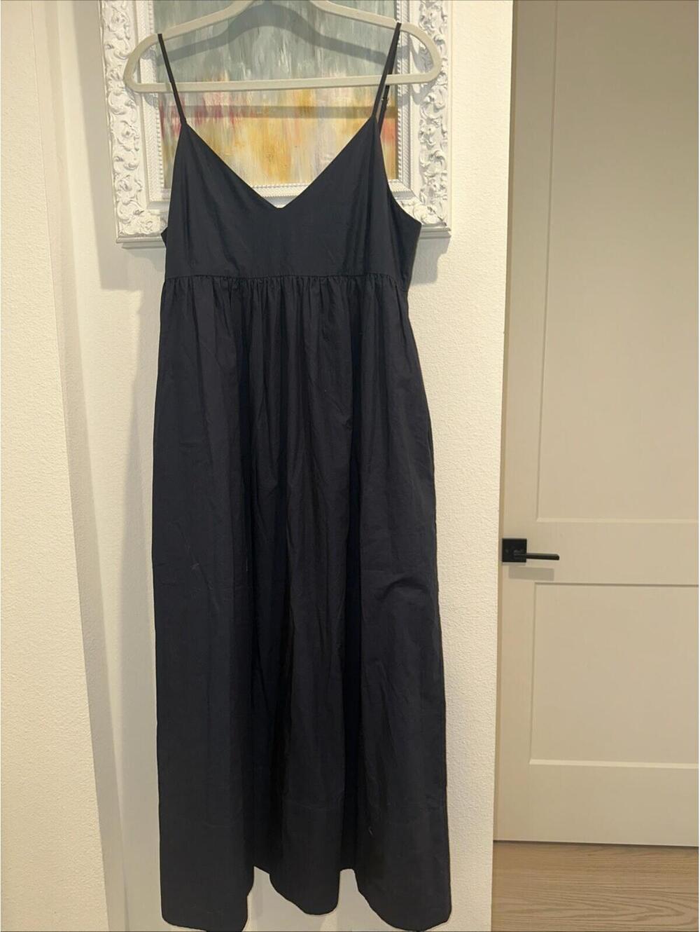 Jenni Kayne Medium Navy Cove Cotton V-Neck Maxi Dress Luxury Minimalist Pockets